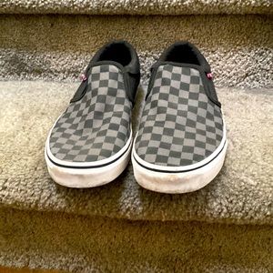Vans slip on checkered black gray. Only wore a few times like new. Men’s size 10